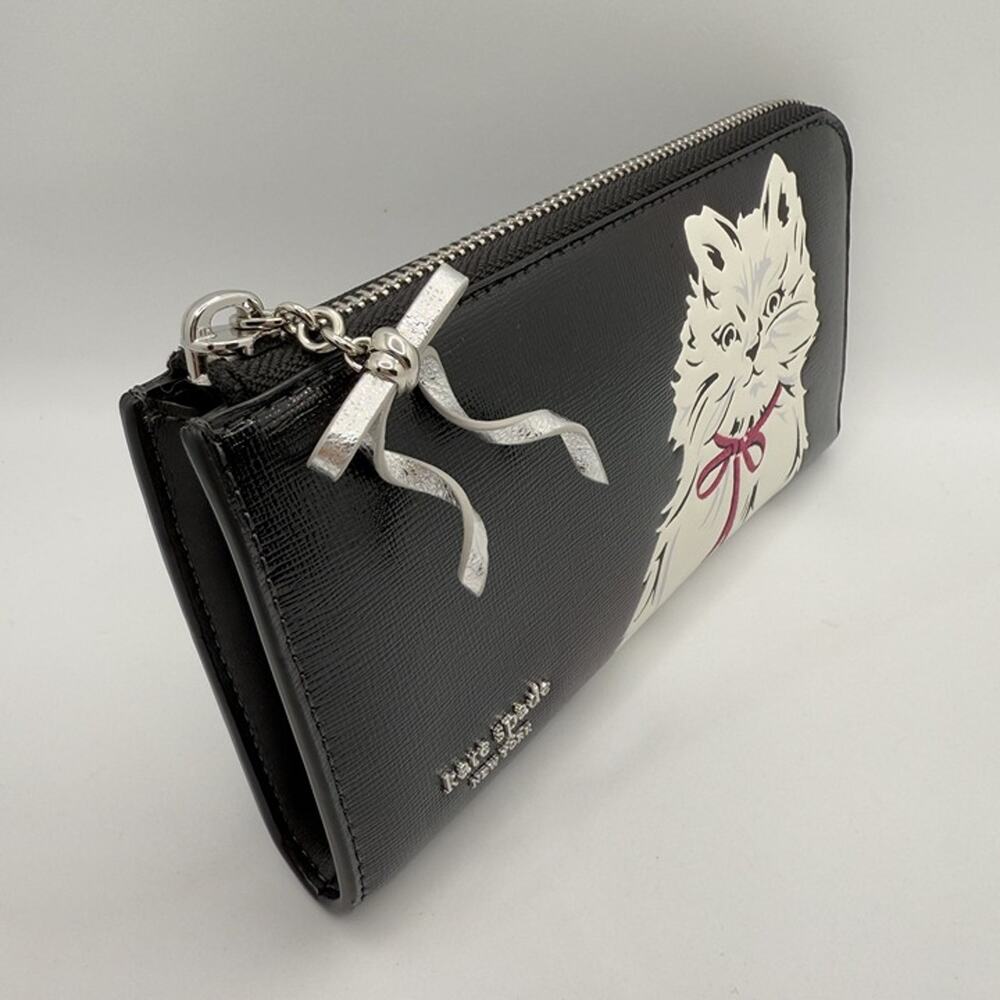 Kate Spade Whiskers Zip Around Continental Wallet KI714 Black with White Cat - Picture 7 of 12